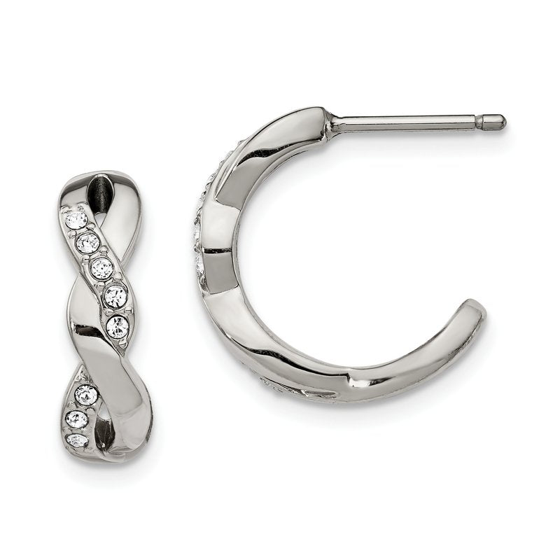 Stainless Steel Polished with Crystals Post Hoop Earrings