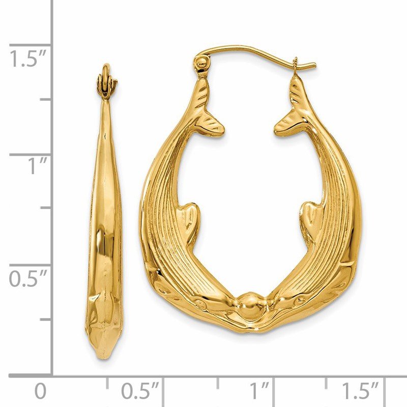 14k Polished Dolphin Hoop Earrings