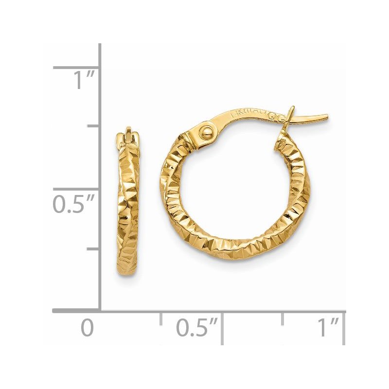 14K Polished and Textured Hoop Earrings