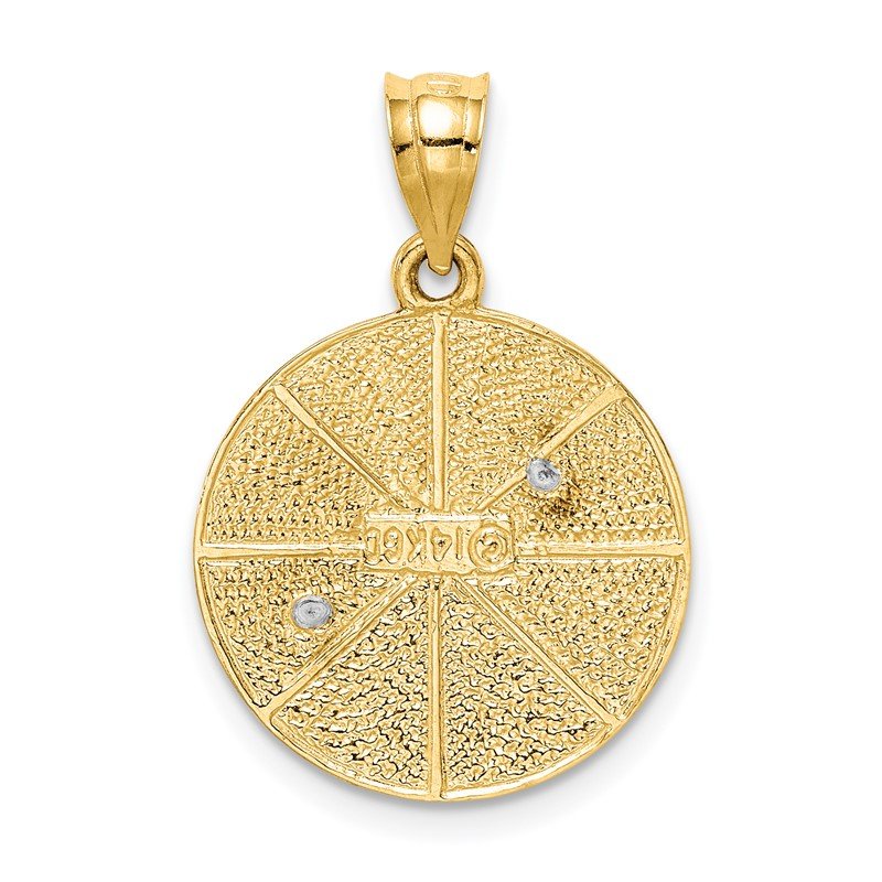 14k Two-tone Solid Satin Finish Flat Back Star of David Disc Charm