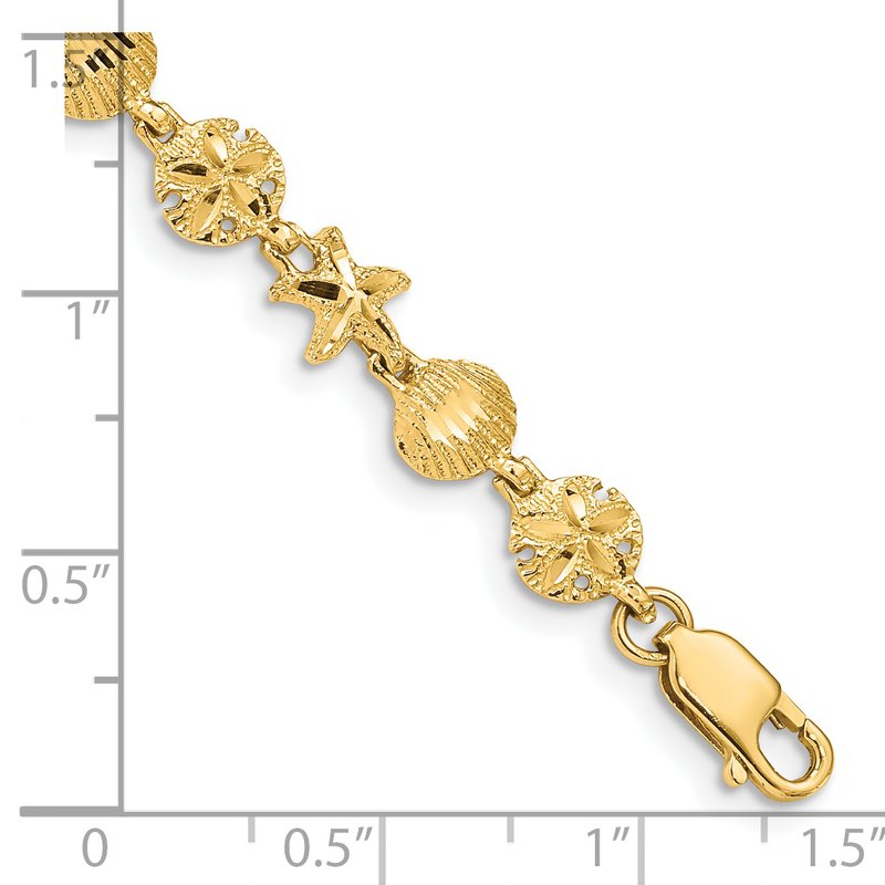14K Diamond-cut Starfish/Sand Dollar/Shell 7 inch Bracelet