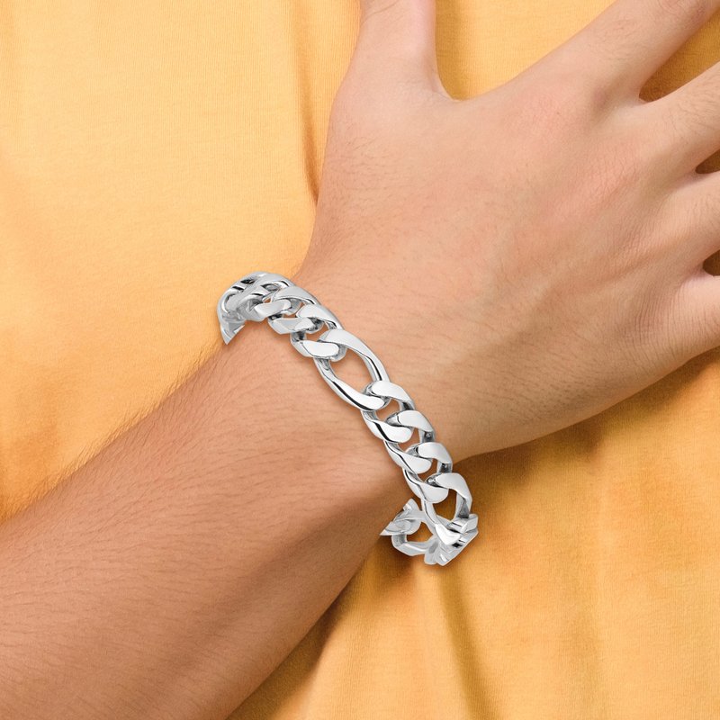 14K White Gold 20 inch 10mm Hand Polished Figaro Link with Box Catch Clasp Chain