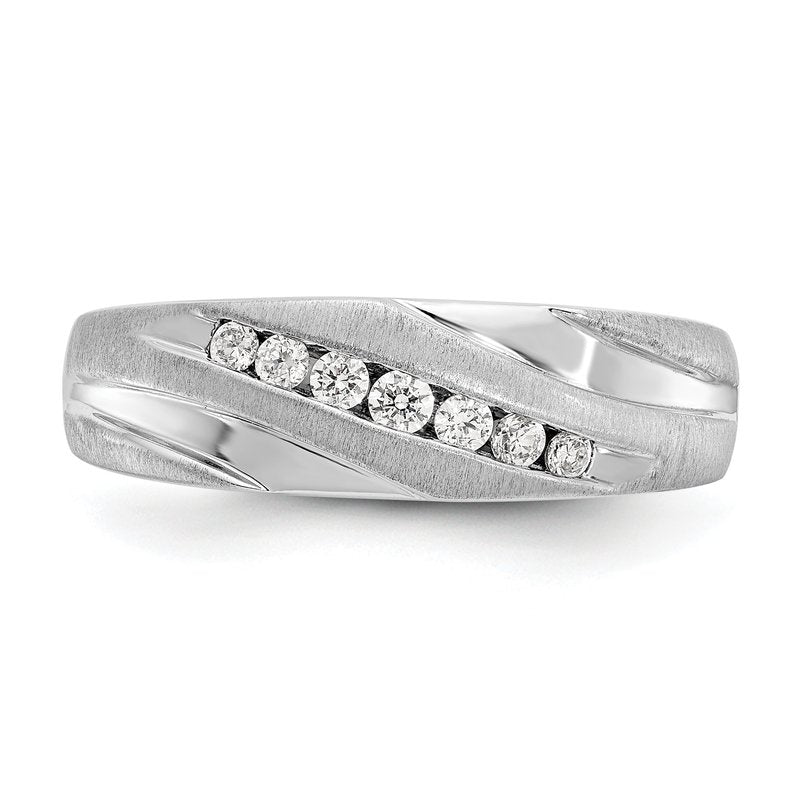14K White Gold Men's 1/4 carat Lab Grown Diamond VS+ F+ Complete Brushed and Polished Band