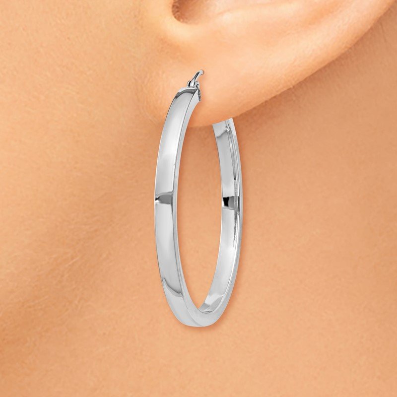 14k White Gold 2x3mm Rectangle Tube Hoop