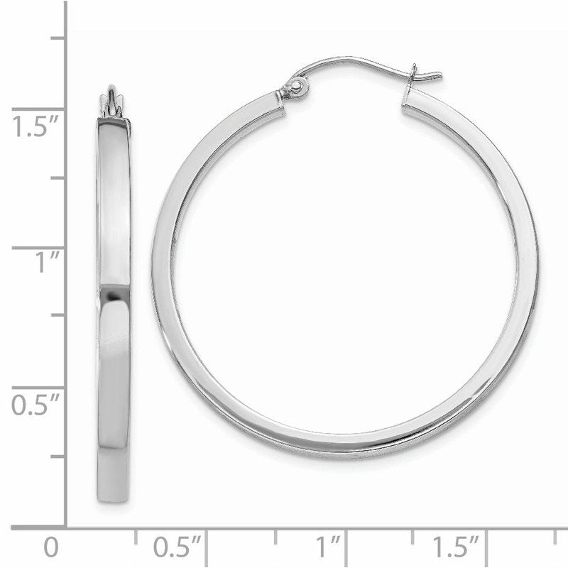 14k White Gold 2x3mm Rectangle Tube Hoop