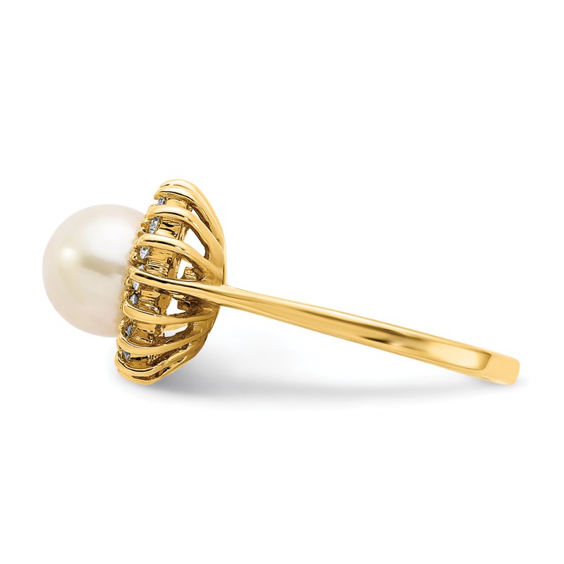 14k 7.5mm FW Cultured Pearl AAA Diamond ring