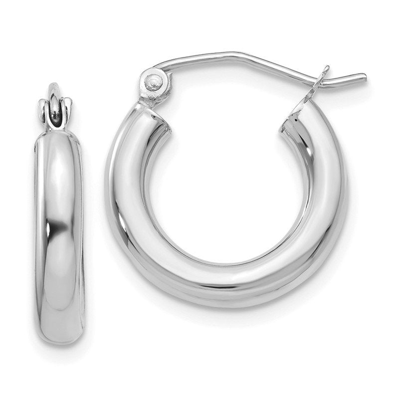 14K White Gold 3x16mm Polished Lightweight Tube Hoop Earrings