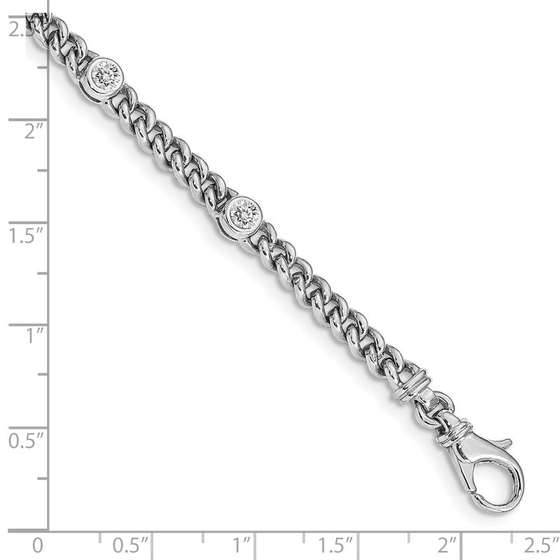 14k White Gold Complete 1 carat Round VS Diamond Bezel Curb Link 7 inch Bracelet