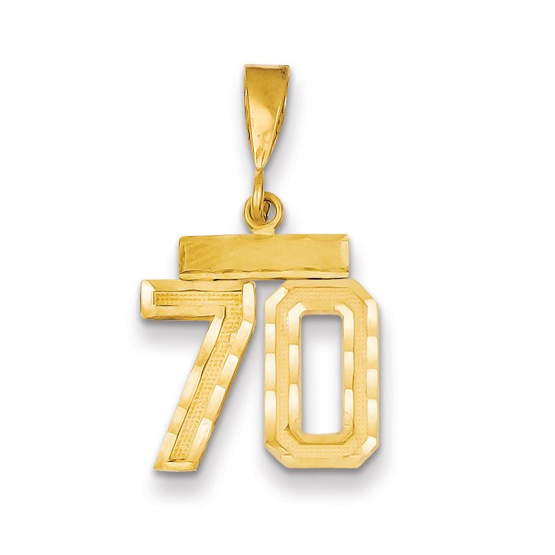 14k Small Brushed Diamond-cut Number 70 Charm