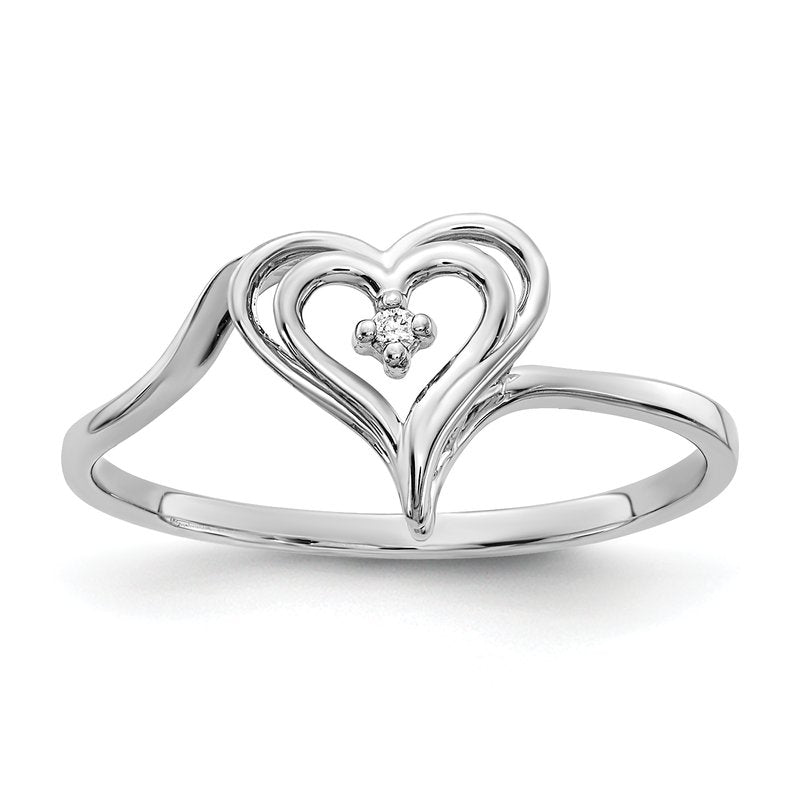 14k White Gold A Diamond heart ring