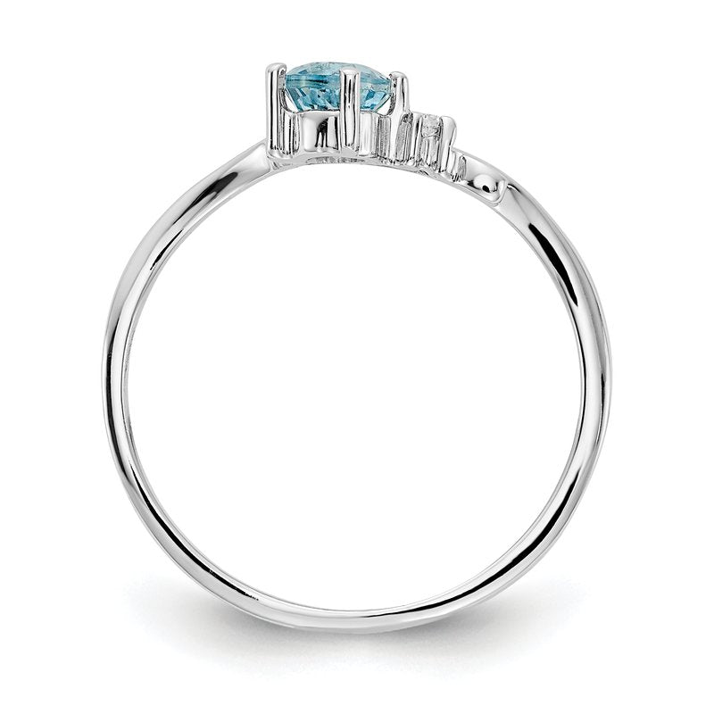14k White Gold 4mm Blue Topaz AA Diamond ring