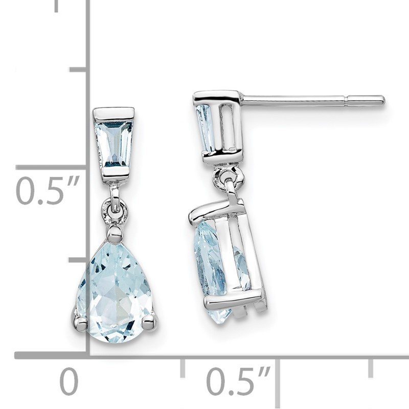 14k White Gold 7x5mm Pear and Baguette Aquamarine Dangle Post Earrings