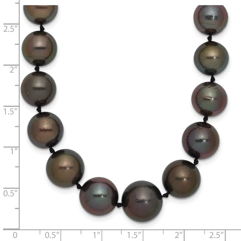 14k White Gold 9-12mm Black Semi-Round Tahitian Saltwater Cultured Pearl Graduated 19 inch Necklace