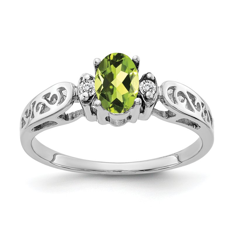 14k White Gold 6x4mm Oval Peridot A Diamond ring