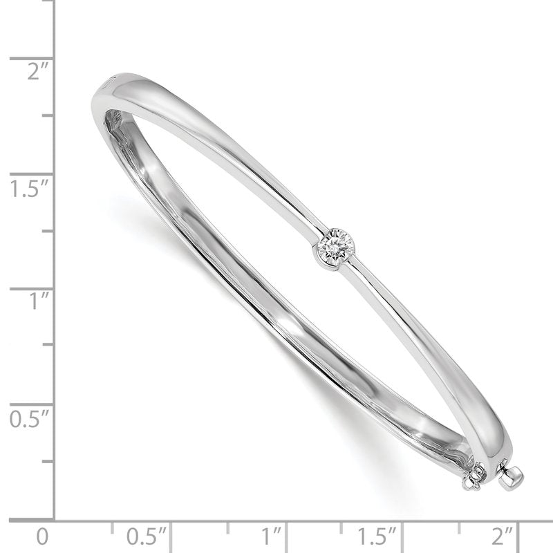 14k White Gold Complete 1/4 carat A Diamond Hinged Oval Bangle Bracelet