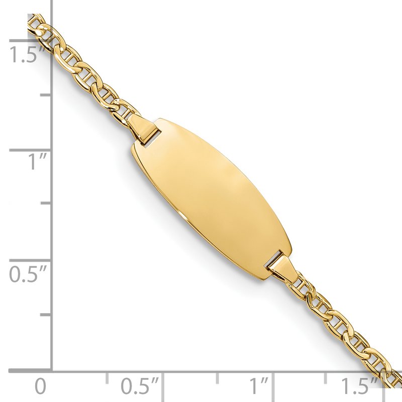 14k Polished Semi-Solid Chain/Solid Plate Anchor Link Oval 18.5x8.5mm Plate 5.5 inch Baby/Child ID Bracelet