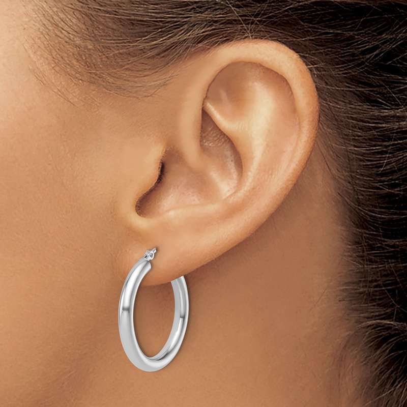 14K White Gold Polished Hoop Earrings