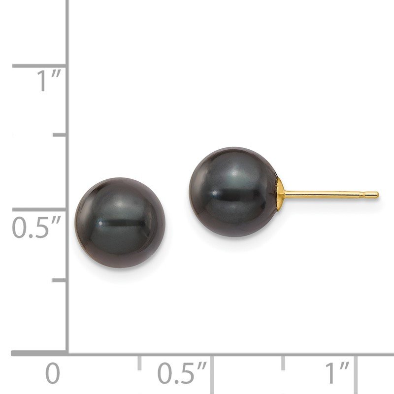 14k 8-9mm Black Round Akoya Saltwater Cultured Pearl Post Earrings