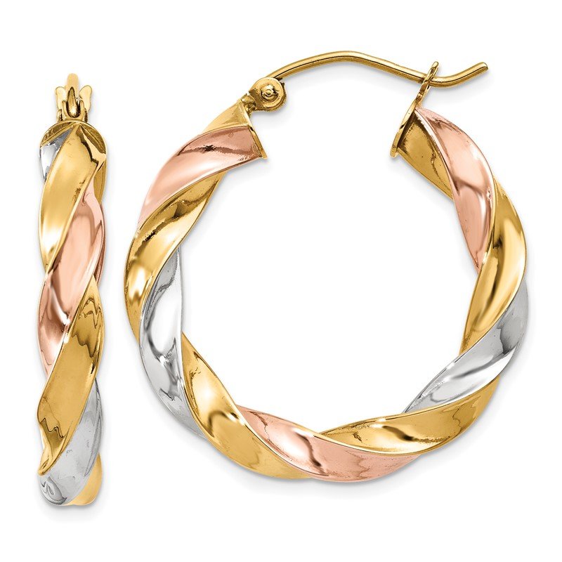 14k Tri-color Light Twisted Hoop Earrings
