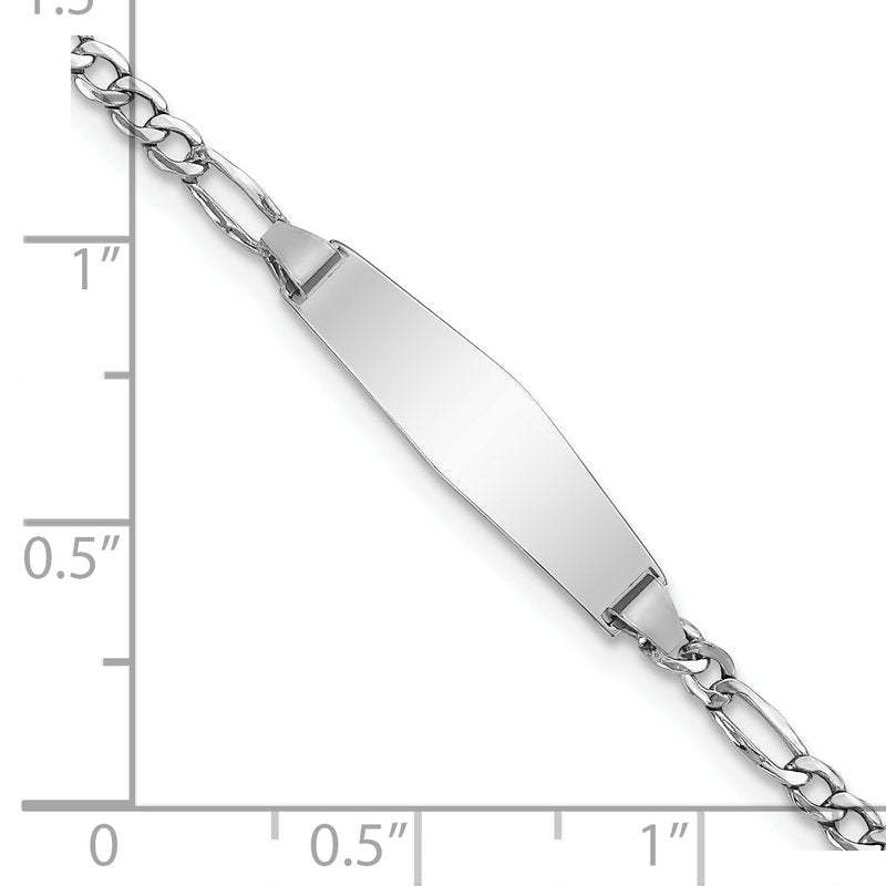 14k White Gold Polished Semi-Solid Chain/Solid Plate Figaro Link Soft Diamond Shape 20x5.5mm Plate 6 inch Baby/Child ID Bracelet