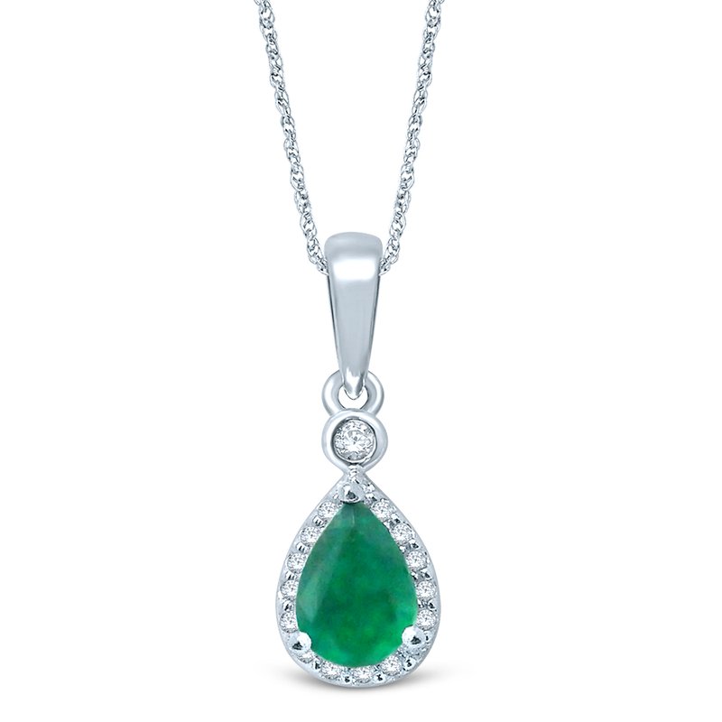 14K 0.10Ct  Diamond  Emerald  Pendant