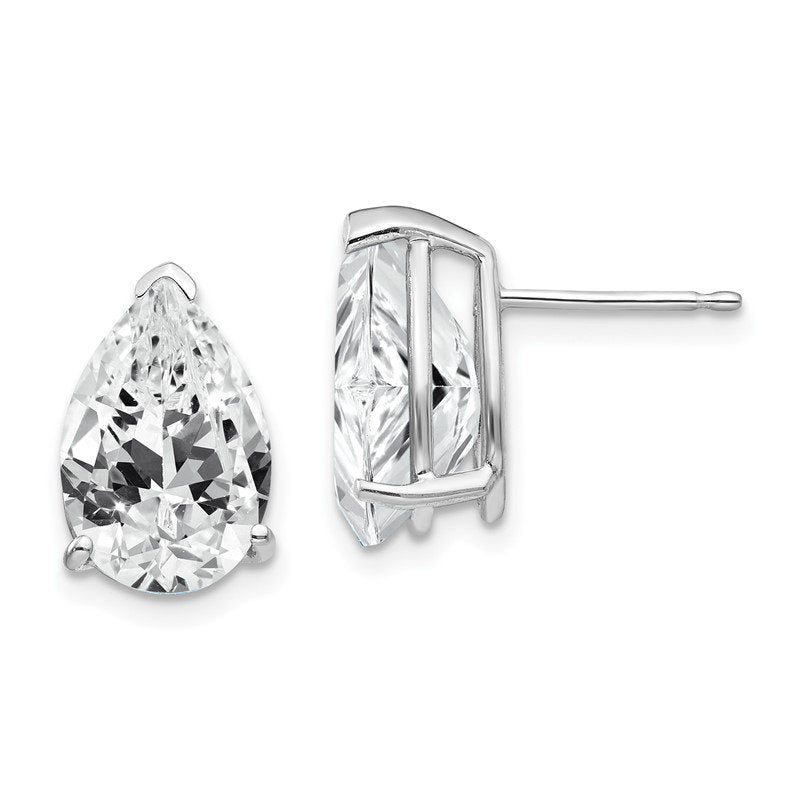 14k White Gold 12x8mm Pear Cubic Zirconia Post Earrings