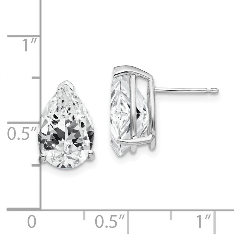 14k White Gold 12x8mm Pear Cubic Zirconia Post Earrings