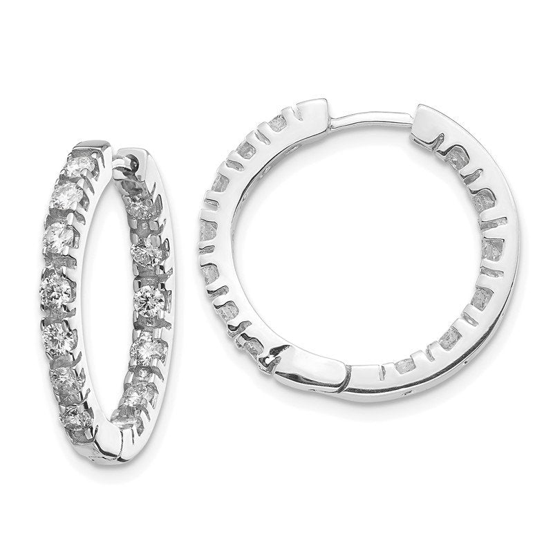 14k White Gold 7/8 carat AA Diamond In/Out Hinged Hoop Earrings