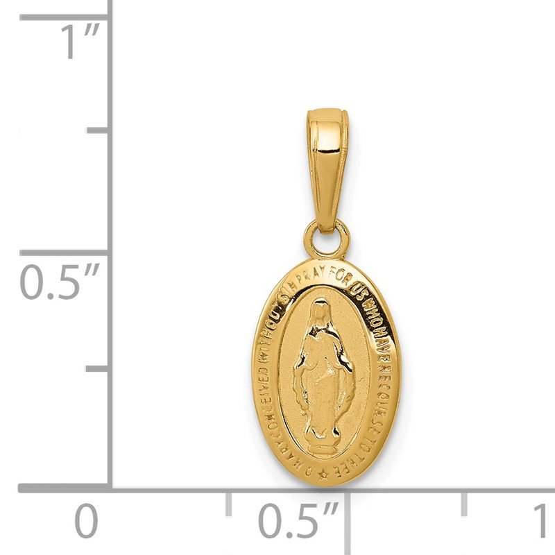 14k Polished and Satin Solid Miraculous Medal Oval Charm