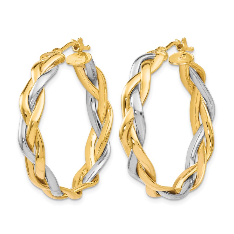 10K w/Rhodium Polished Braided Hoop Earrings