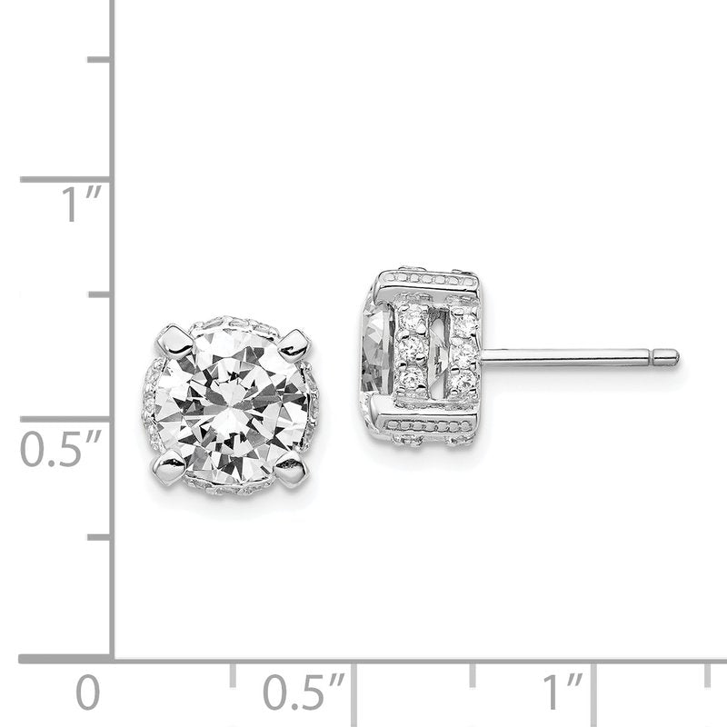 Sterling Silver Rhodium-plated Brilliant-cut 8mm CZ Stud Post Earrings