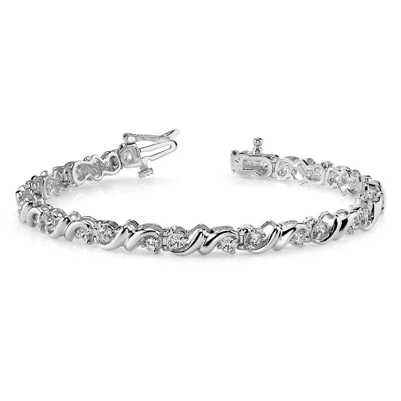 14k White Gold Complete 1.45 carat Round AA Diamond Fancy Swirl 7 inch Tennis Bracelet