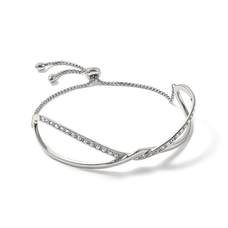 Stainless Steel Polished with Crystals Twised Adjustable Bangle Bracelet