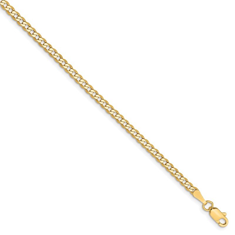 14K 10 inch 2.3mm Flat Beveled Curb with Lobster Clasp Anket