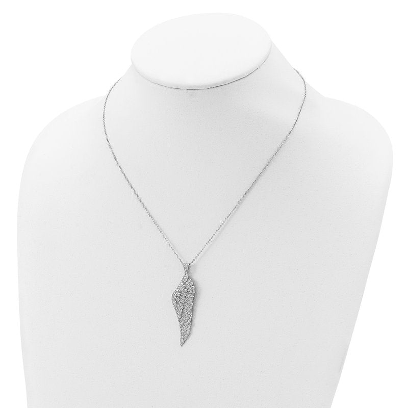 Sterling Silver Rhodium-plated Brilliant-cut CZ Angel Wing 18 Inch Necklace