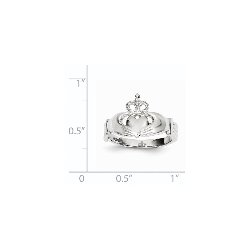 14k White Gold Polished Claddagh Ring