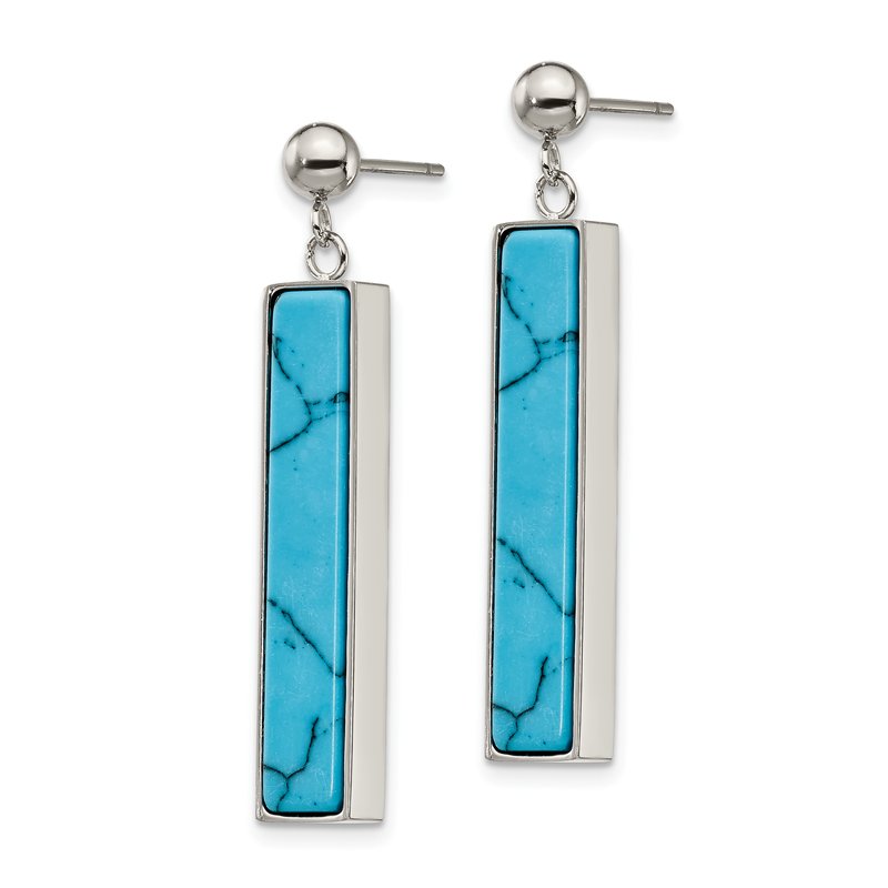 Stainless Steel Polished with Reconstructed Howlite Post Dangle Earrings