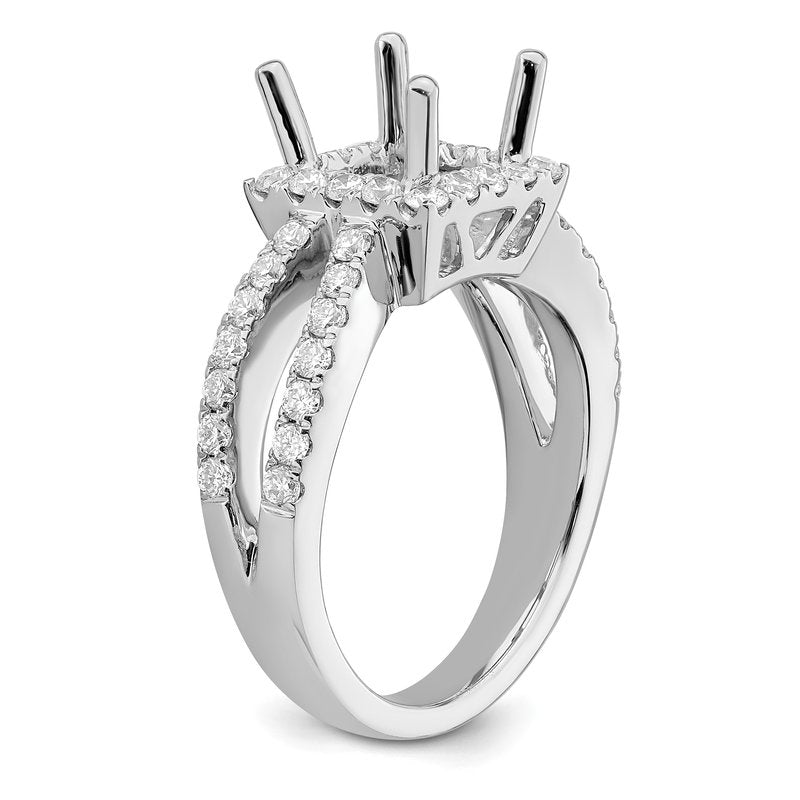 14K White Gold 3/4 carat Lab Grown Diamond VS/SI  D E F  Semi Mount Princess Halo Engagement Ring