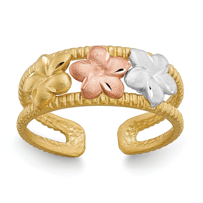 14k Two-tone &amp; Rhodium Plumeria Toe Ring