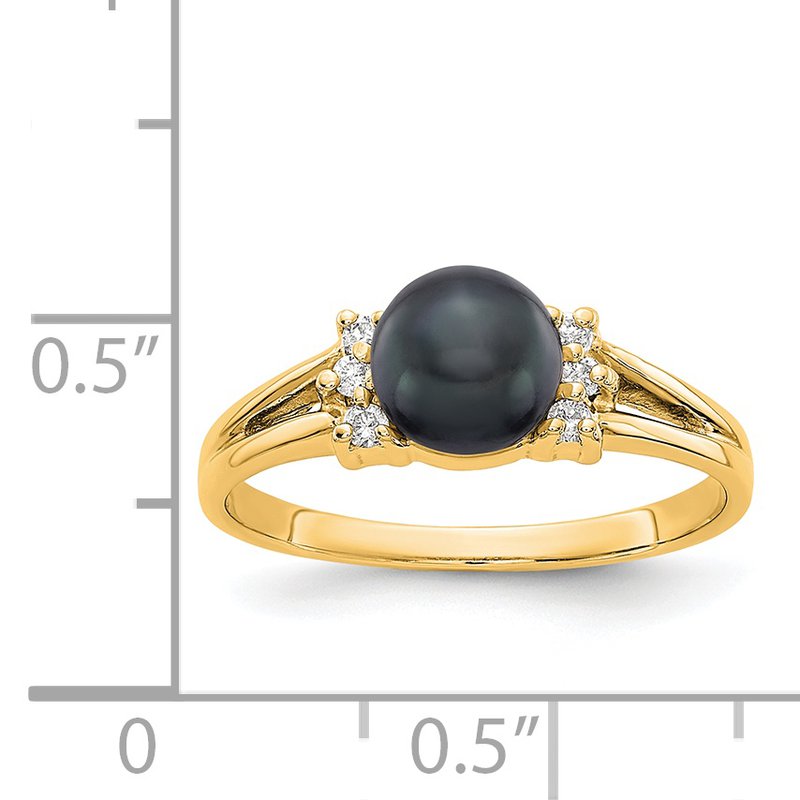 14k Gold 6mm Black FW Cultured Pearl AAA Diamond ring