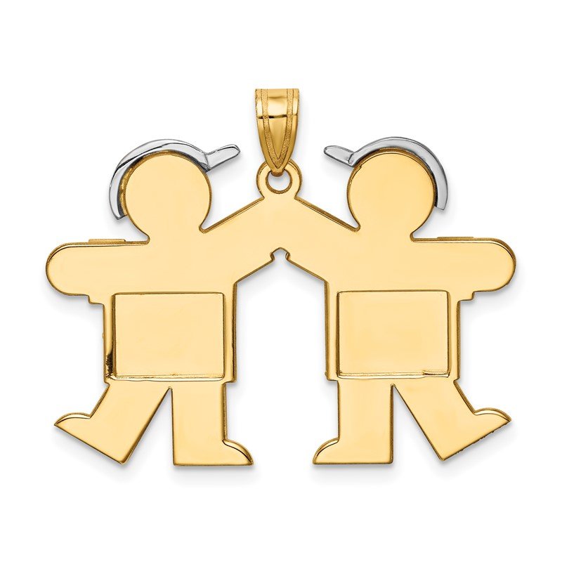 14k Two-tone The Kids Medium Double Boys Engravable Kiss Charm