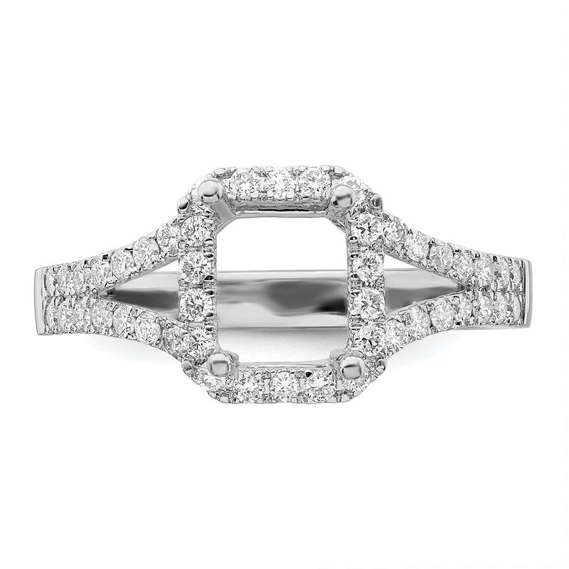 14K White Gold 3/8 carat Lab Grown Diamond VS+ F+ Semi-Mount Emerald Halo Engagement Ring