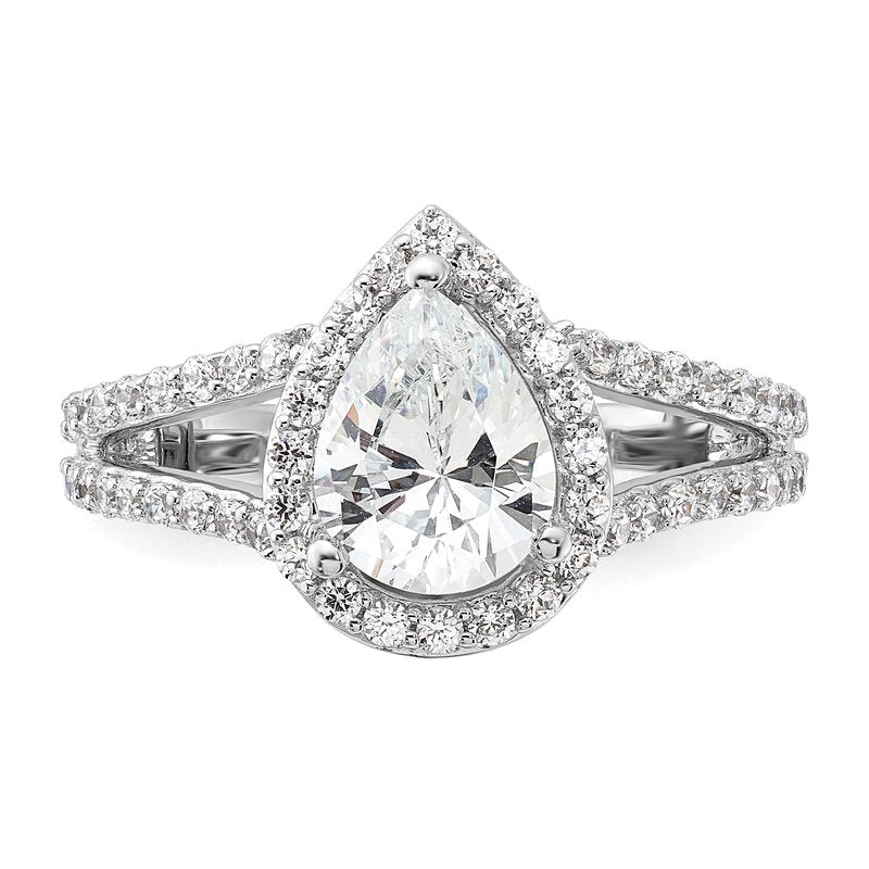 14K White Gold 5/8 carat Lab Grown Diamond VS/SI  D E F  Semi Mount Pear Halo Engagement Ring