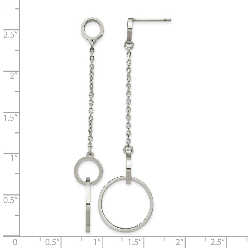 Stainless Steel Polished Circle Post Dangle Earrings