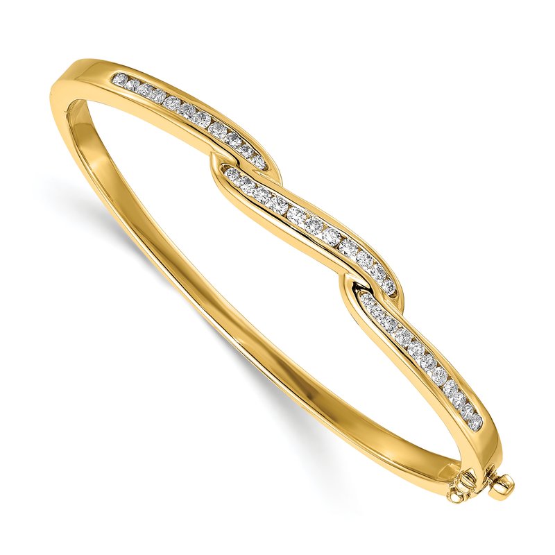 14k Complete 1 carat VS Diamond Hinged Oval Bangle Bracelet