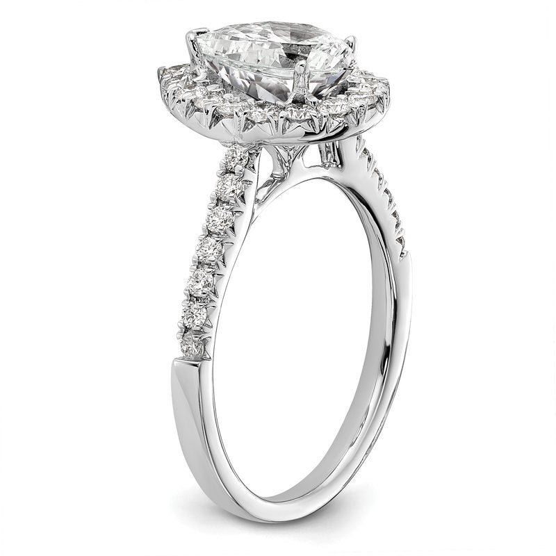 14K White Gold 1/3 carat Lab Grown Diamond VS+ F+ Semi-Mount Pear Halo Engagement Ring