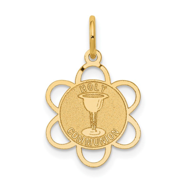 14k Polished and Satin Solid HOLY COMMUNION Scalloped Edge Round Disc Charm
