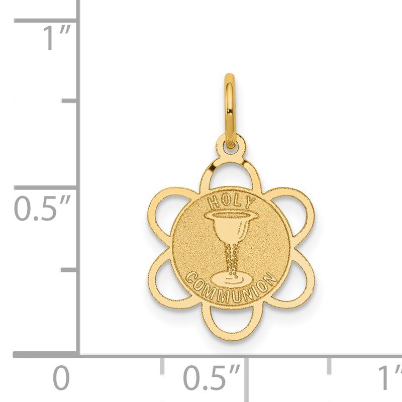 14k Polished and Satin Solid HOLY COMMUNION Scalloped Edge Round Disc Charm