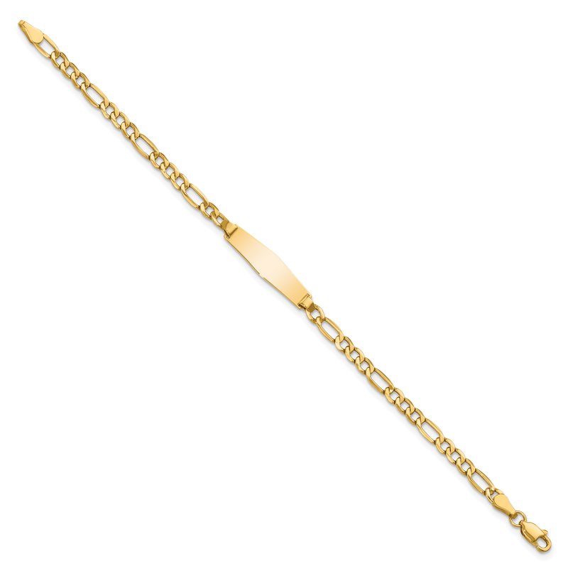 14k Polished Semi-Solid Chain/Solid Plate Figaro Link Soft Diamond Shape 19.5x5.5mm Plate 6 inch Baby/Child ID Bracelet