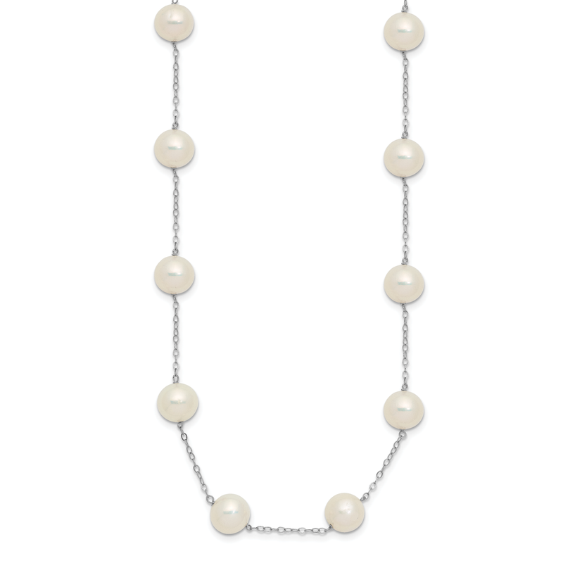 14k White Gold 8-9mm White Freshwater Cultured Pearl 14-Station 18 inch Necklace
